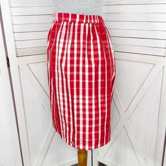 Vineyard Vines Girls Gingham Check Silk Blend Taffeta Skirt Red White XL - Picture 3 of 13